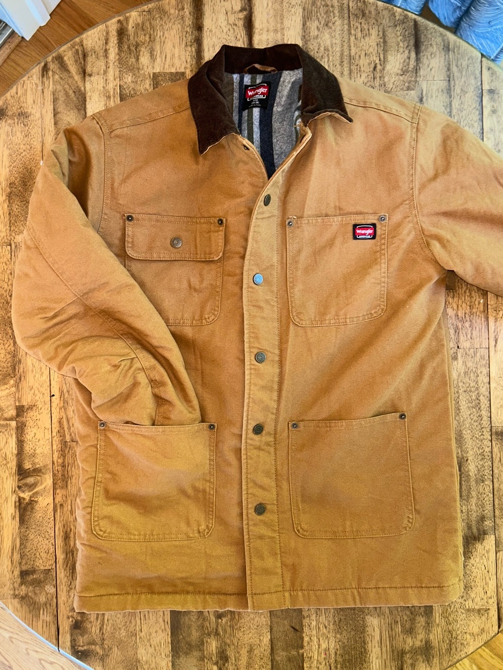 Wrangler Brown Tan Canvas Shirt Jacket with Dark Brown Collar